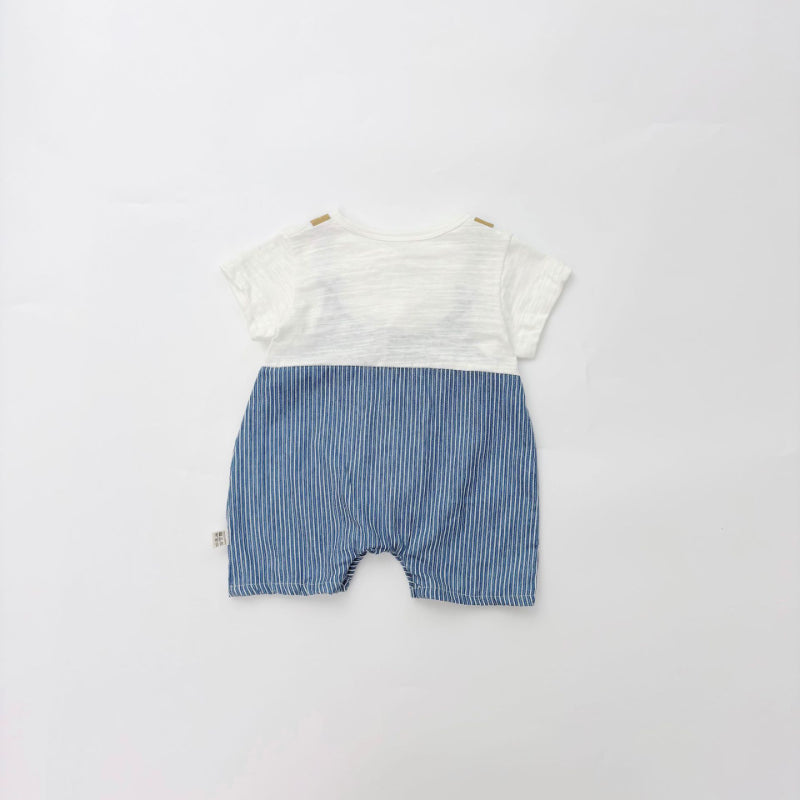 【BABY】夏新作 ストライプ風フェイクレイヤードカバーオールSK090707