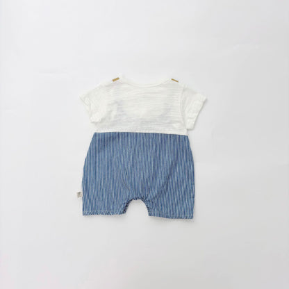 【BABY】夏新作 ストライプ風フェイクレイヤードカバーオールSK090707