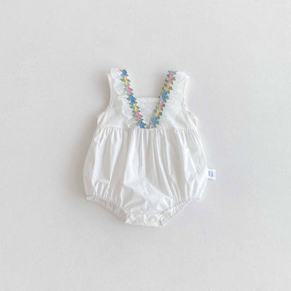 【BABY】夏新作 カラーフラワーVネックロンパースSK091505