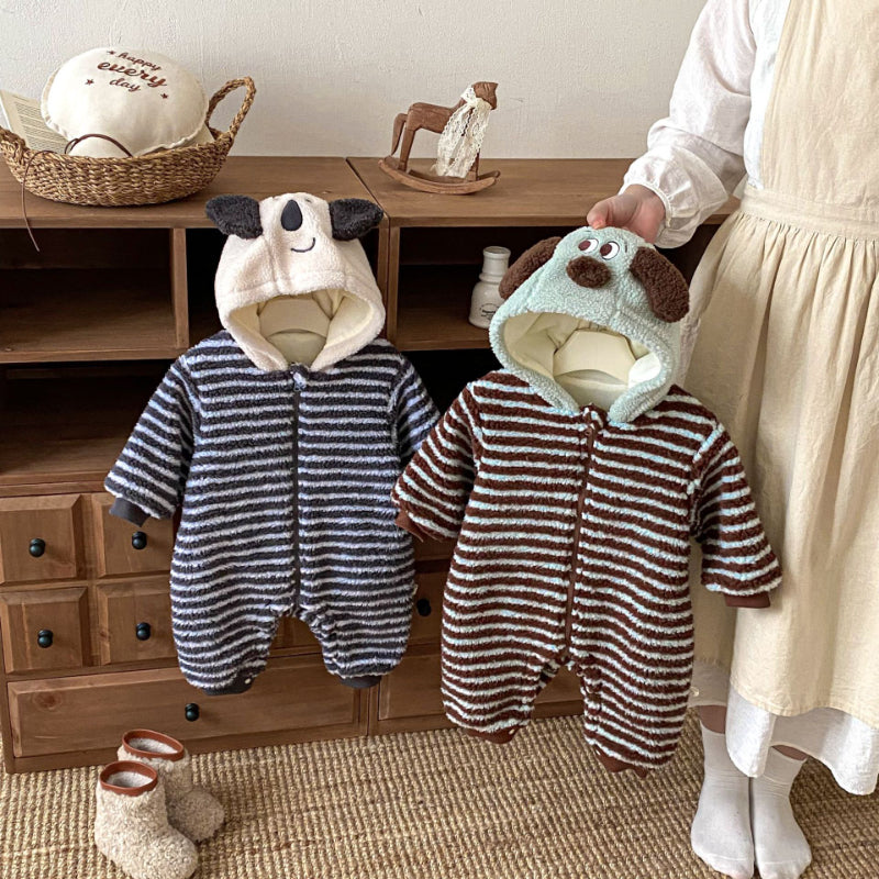 【BABY】ボーダー裏起毛フードカバーオールSK102912