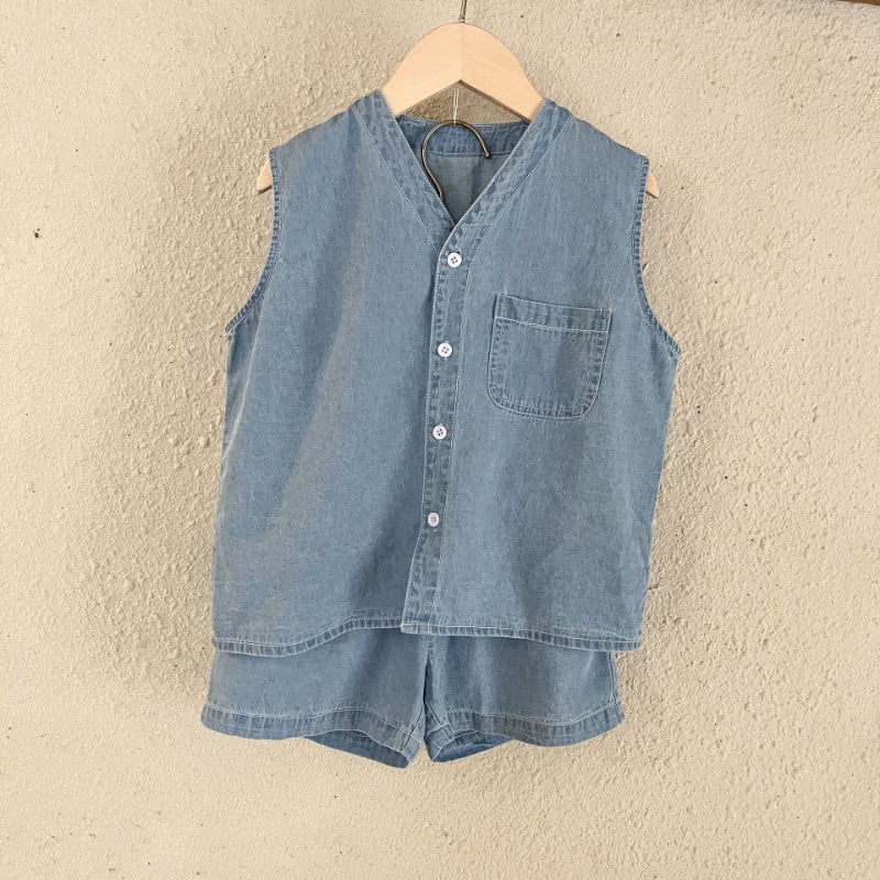【BABY＆KID】夏新作 Vネックデニムセット、ワンピースSK063012