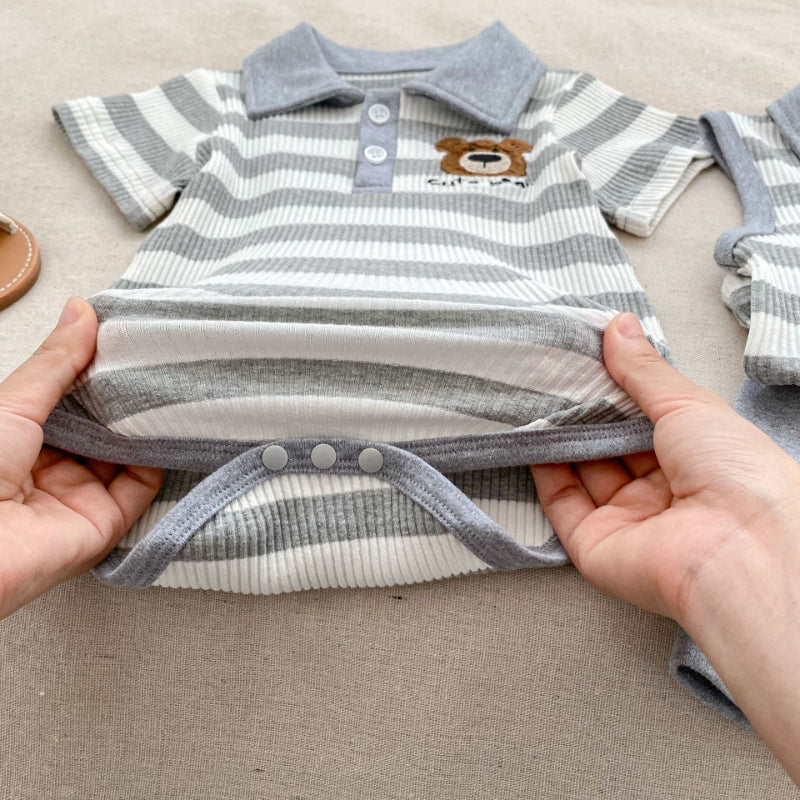 【BABY&KID】夏新作 ストライプくまロンパース、セットアップSK072524