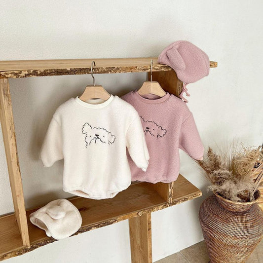 【BABY】ひつじ刺繍ボアロンパース&帽子SK101520