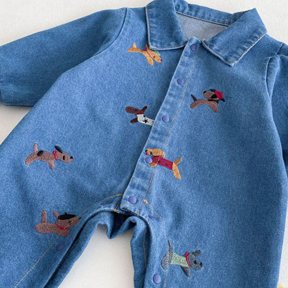 【BABY】アニマル刺繍デニムカバーオールSK100316
