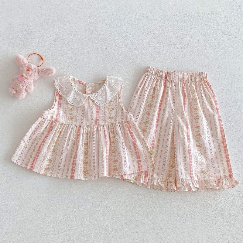 【BABY&KID】夏新作フリル襟小花柄セットアップSK105914