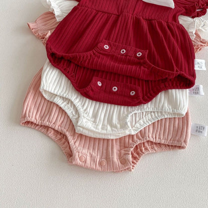 【BABY】夏新作蝶結びパフスリーブロンパースSK105002