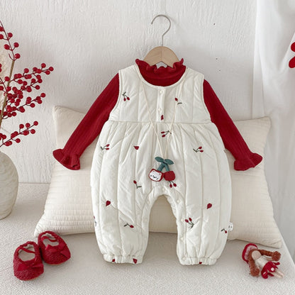 【BABY】冬新作チェリー刺繍キルティングカバーオールSK103109