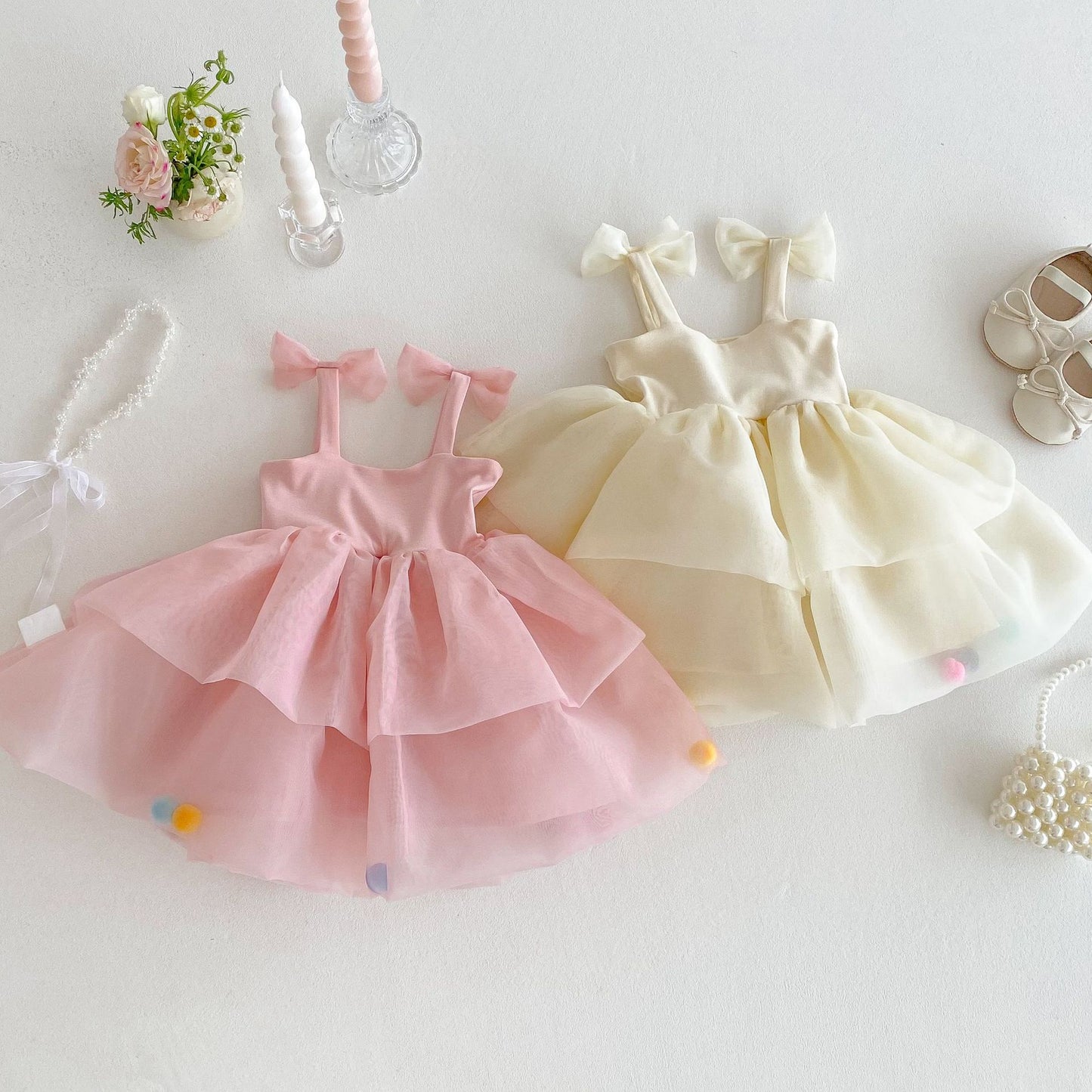 【BABY&KID】夏新作 チュールポンポンワンピースSK105123