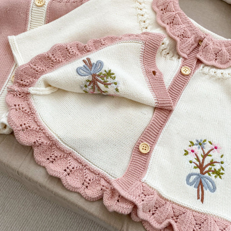 【BABY&KID】レトロ刺繍ニットカーディガンSK092911