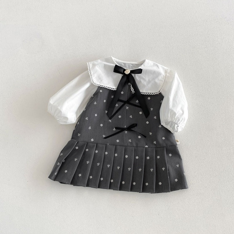 【BABY&KID】蝶結びワンピース、スクエアネック無地シャツSK107208