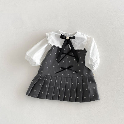【BABY&KID】蝶結びワンピース、スクエアネック無地シャツSK107208