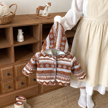 【BABY&KID】冬新作レトロ裏起毛ジャカードジャケットSK102902