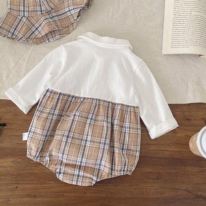 【BABY】チェック切替ロンパース＆帽子SK103613