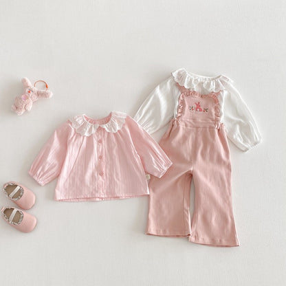 【BABY&KID】娃娃襟ブラウス、ピンクサロペットSK104317