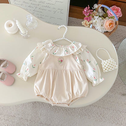 【BABY】花柄トップス、花刺繍サロペットパンツSK092318