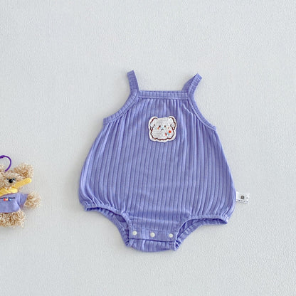 【BABY】夏新作カートゥーン刺繍ニットキャミロンパースSK106212