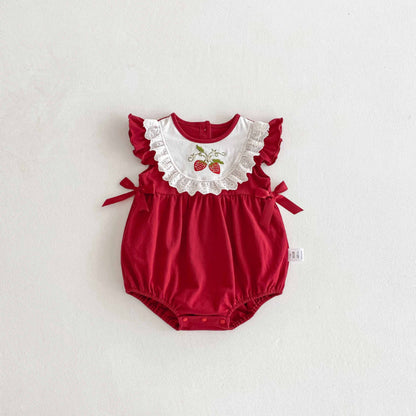 【BABY】夏新作 いちご刺繍ロンパースSK081507