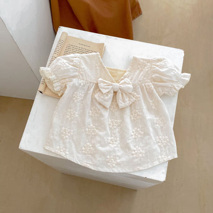 【BABY】夏新作 刺繍トップス＆リボンショートパンツセットアップSK071913