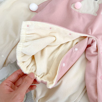 【BABY】うさぎ刺繍裏起毛サロペット、レーストップスSK101423