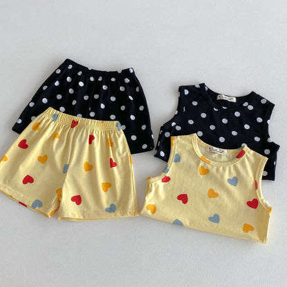 【BABY&KID】夏新作 ハート、ドットプリントセットアップSK091211
