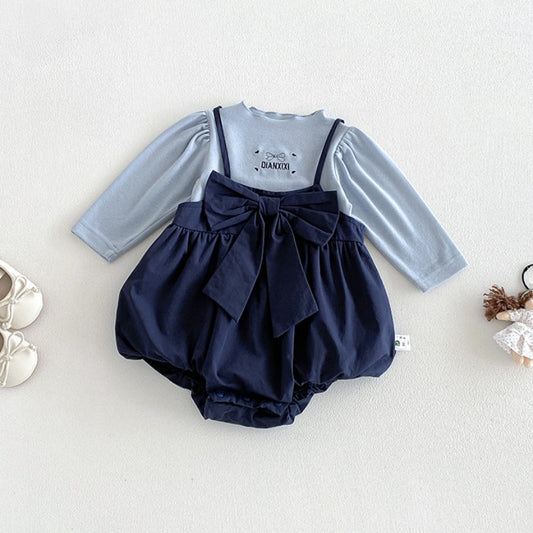 【BABY】蝶結びサロペットロンパース＆刺繍ロゴトップスSK106811