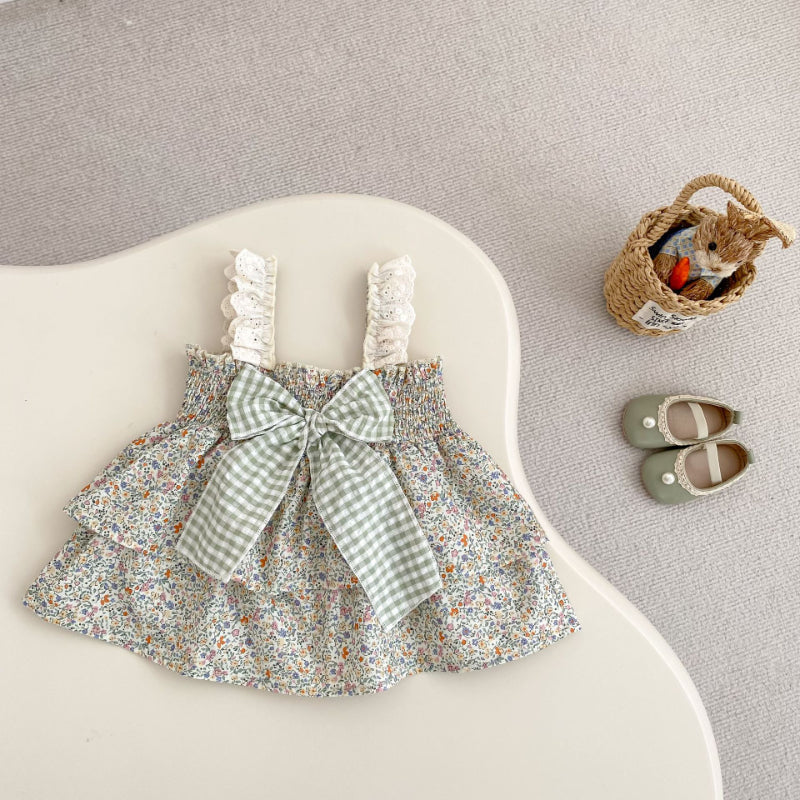 【BABY&KID】夏新作 グリーン蝶結び付きセットアップSK080108