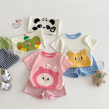 【BABY&KID】夏新作 カートゥーンＴシャツ&チェックパンツSK061803