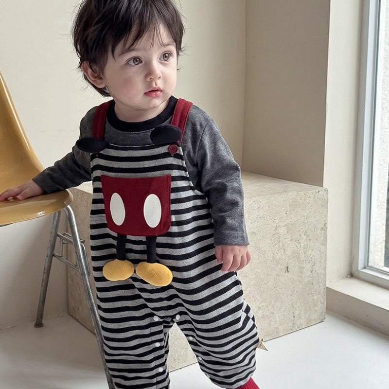 【BABY】ボーダーサロペットカバーオール、くまトップスSK107812