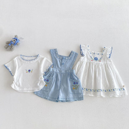 【BABY&KID】夏新作花刺繍ワンピース、サロペット、TシャツSK105903