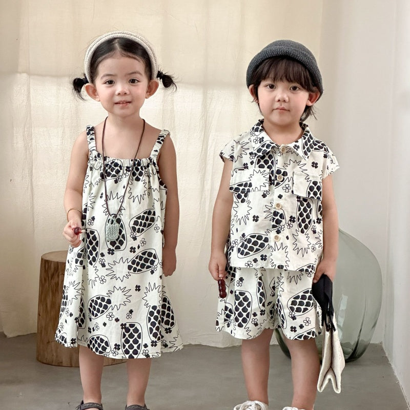 【BABY&KID】夏新作パイナップルプリントセットアップ、ワンピースSK104715