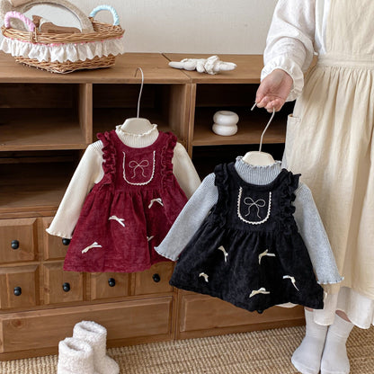 【BABY&KID】冬新作ベロア裏起毛リボンワンピースSK102735