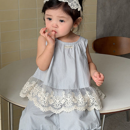 【BABY&KID】夏新作韓国風レースフラワーセットアップSK104803