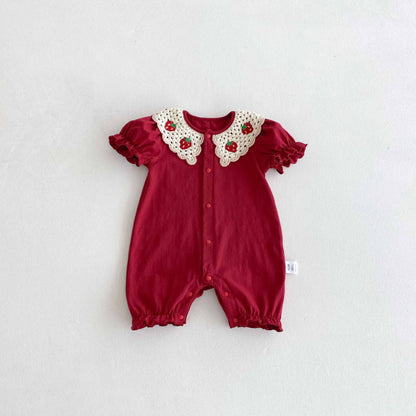 【BABY】夏新作 レッド刺繍ロンパースSK090306