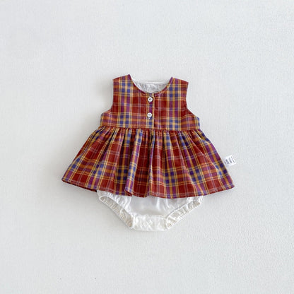 【BABY】夏新作チェックノースリーブロンパースSK105502