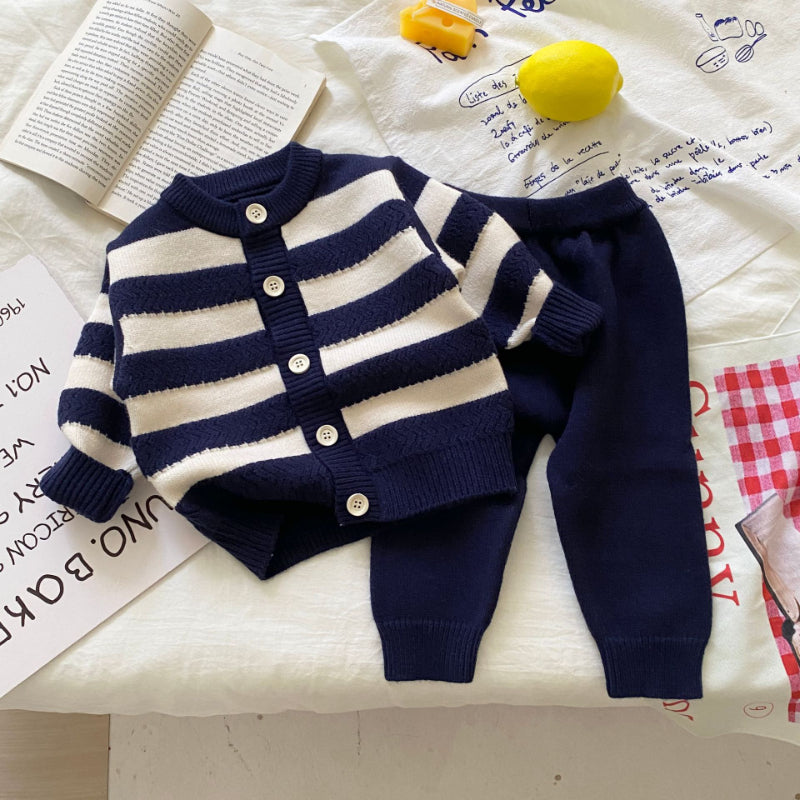 【BABY】クルーネックボーダー長袖ニットセットアップSK092905