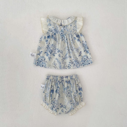 【BABY&KID】夏新作 ラウンドネックフリルスリーブ小花柄セットアップSK104928
