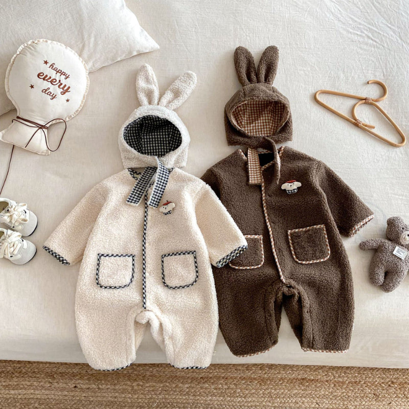 【BABY】冬新作シープボアカバーオール＆うさ耳帽子セットSK102916