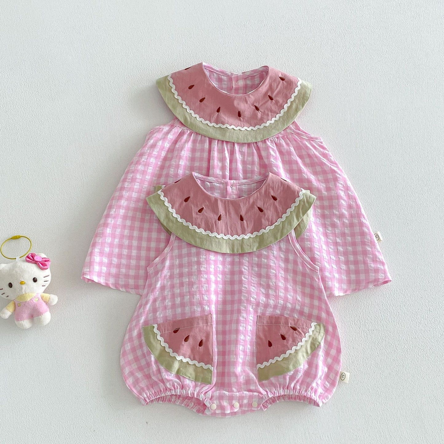 【BABY&KID】夏新作 すいかチェックロンパース、ワンピースSK105122