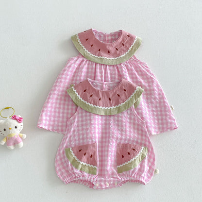 【BABY&KID】夏新作 すいかチェックロンパース、ワンピースSK105122