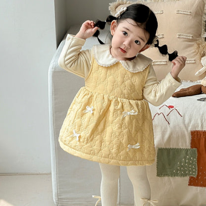 【BABY】冬新作キルティング蝶結びジャンパースカートSK103123