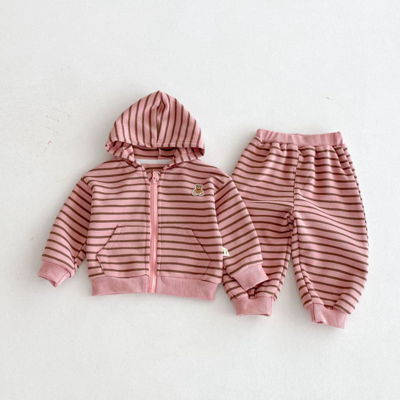 【BABY&KID】フード付きボーダーアウター＆パンツセットSK092439