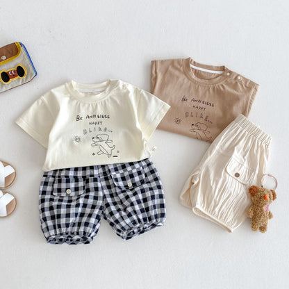 【BABY&KID】夏新作 ドッグＴシャツ、チェックパンツSK072010