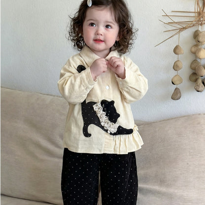 【BABY】ねこシャツ＆ドットロングパンツSK107807