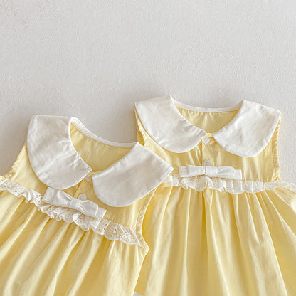 【姉妹服】夏新作 クリームイエローロンパース、ワンピースSK081635