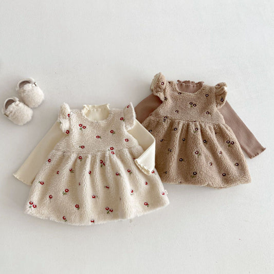 【BABY&KID】冬新作刺繍裏起毛ワンピースSK102905