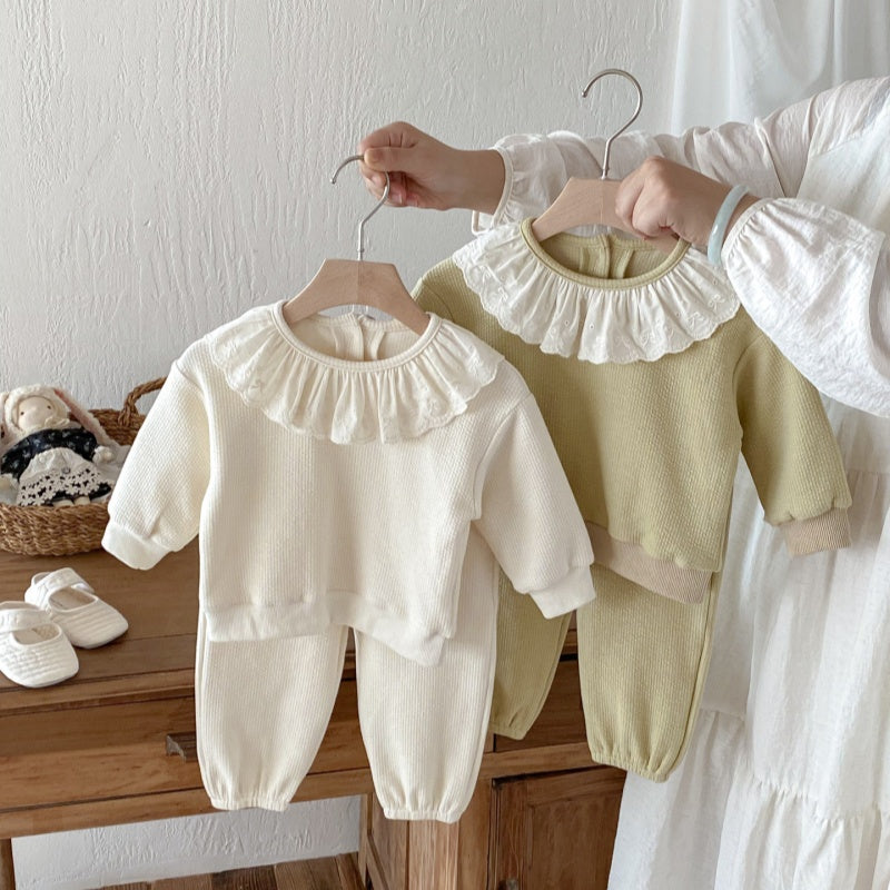 【BABY&KID】無地レース襟セットアップSK092716