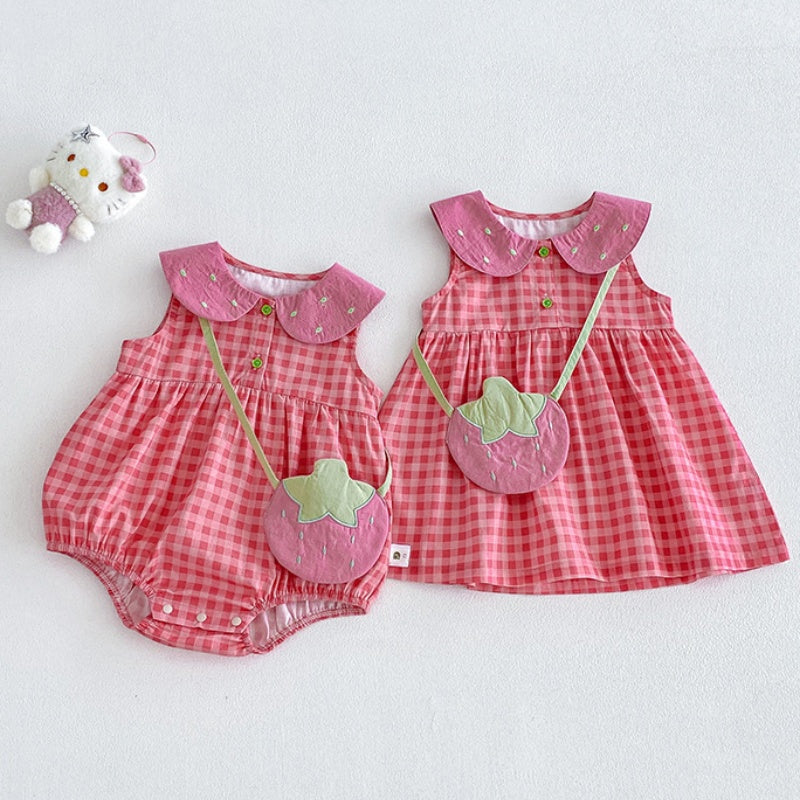【BABY】夏新作コットンチェックロンパース、ワンピースSK105706