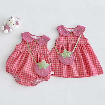 【BABY】夏新作コットンチェックロンパース、ワンピースSK105706
