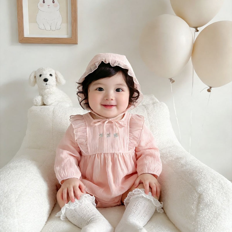 【BABY】小花刺繍ロンパース＆帽子SK106701
