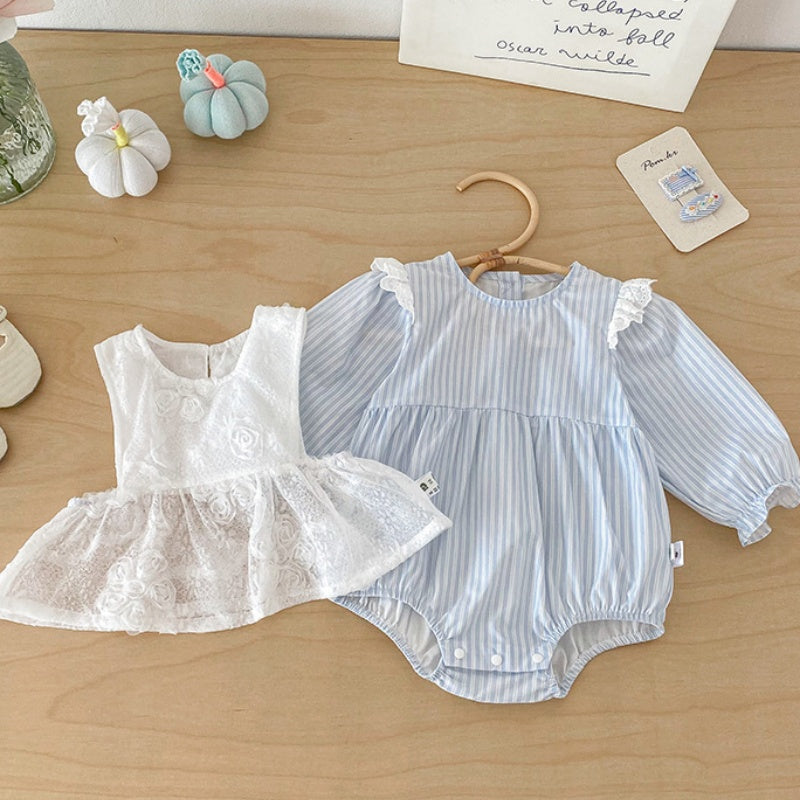 【BABY】ストライプロンパース＆レースキャミ2点セットSK103912
